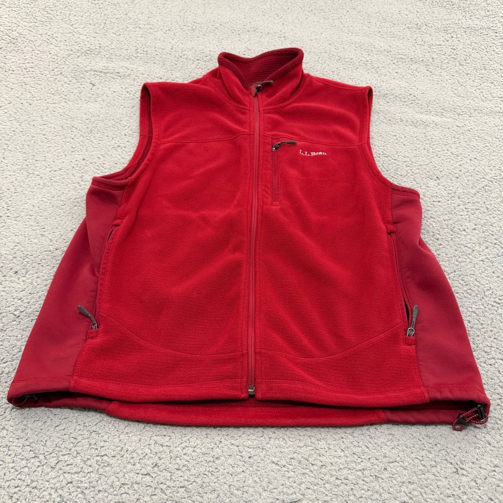 LL Bean Red Fleece Vest Mens Large Full Zip Stretch Side Panels Hiking Outdoor